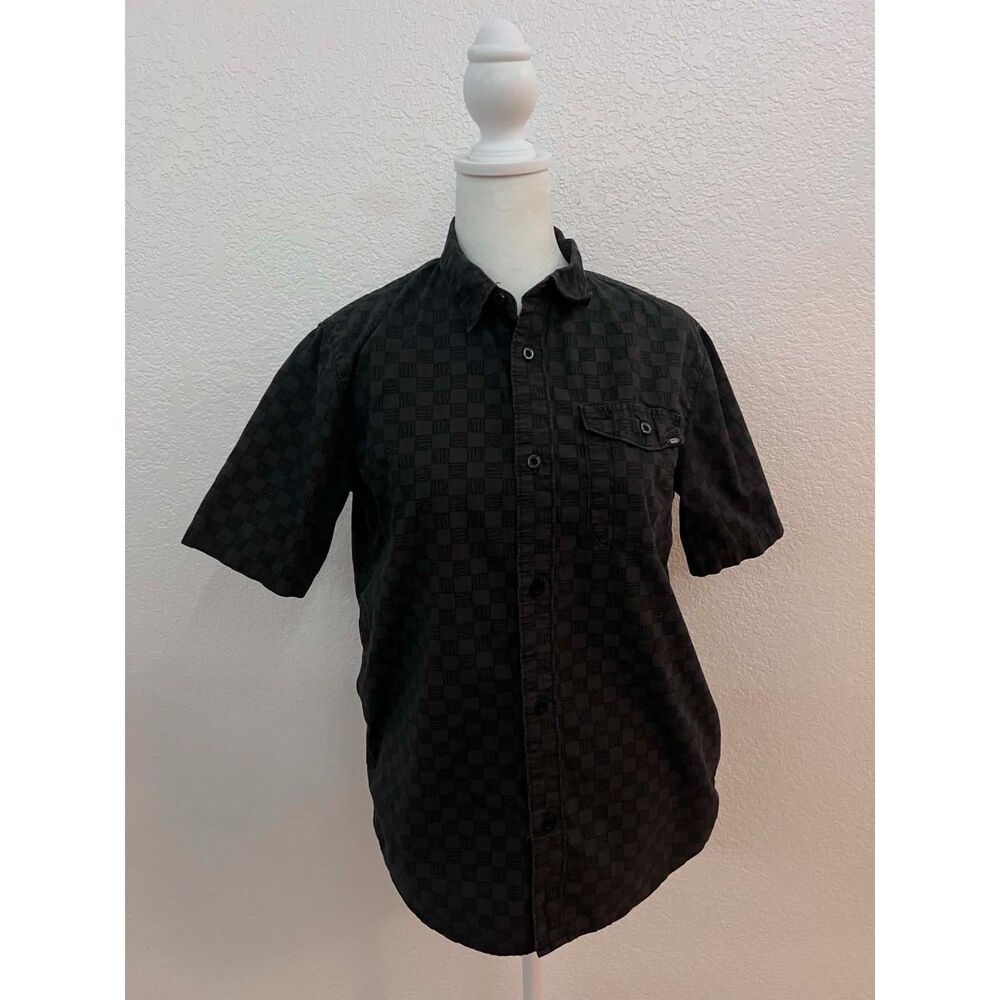Vans Black Checkered Button Up Shirt Large Cotton Short Sleeve Skate Streetwear